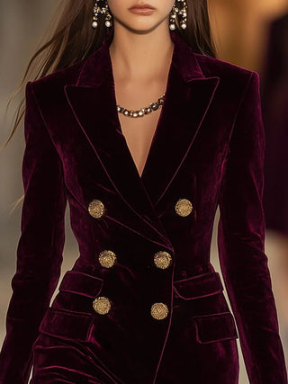 Axelle | Robe blazer en velours à boutons dorés