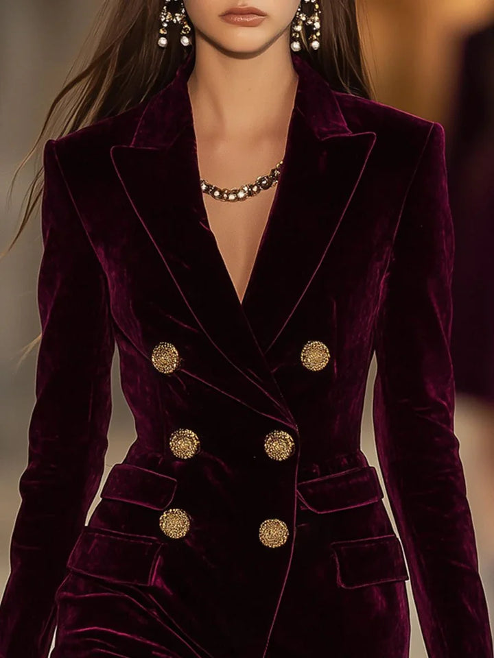 Axelle | Robe blazer en velours à boutons dorés