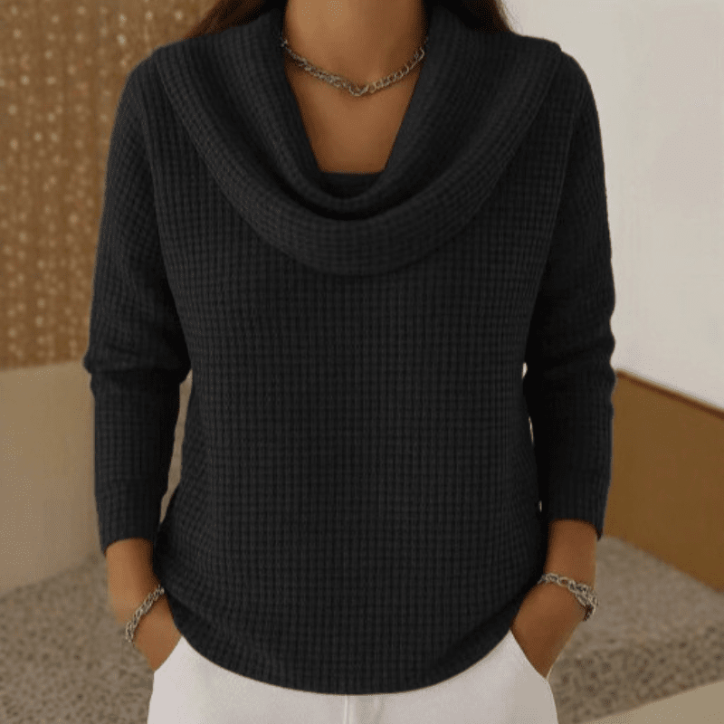 Amber | Pull chaud en maille gaufrée à élégant col drapé