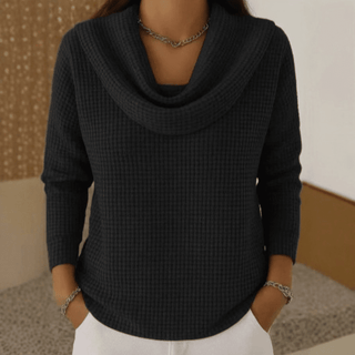 Amber | Pull chaud en maille gaufrée à élégant col drapé