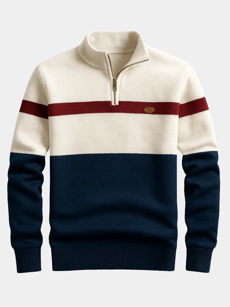Lazare | Pull demi-zippé à bandes contrastées