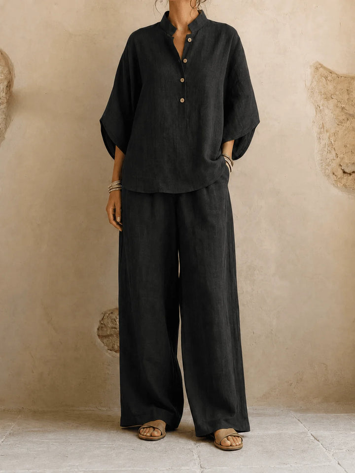 Estelle | Ensemble blouse manches chauve-souris et pantalon large