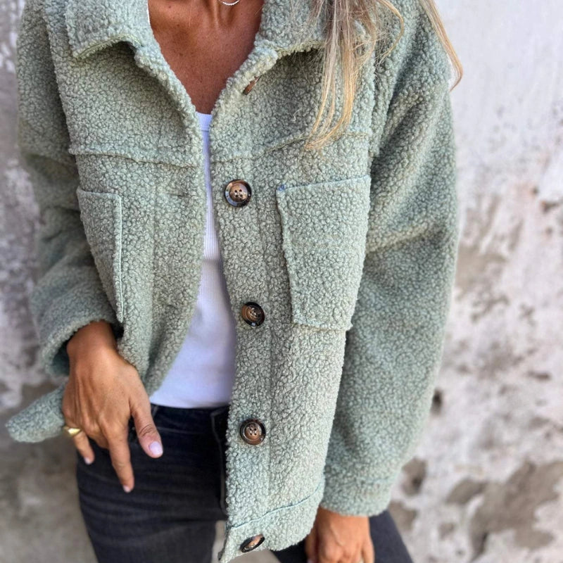 Mylène | Veste teddy boutonnée à col