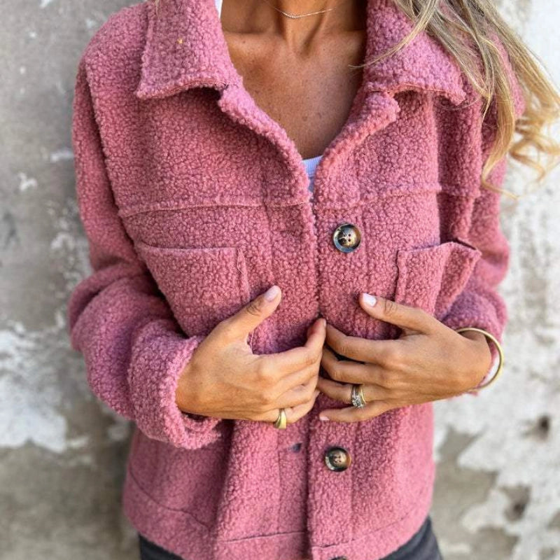 Mylène | Veste teddy boutonnée à col