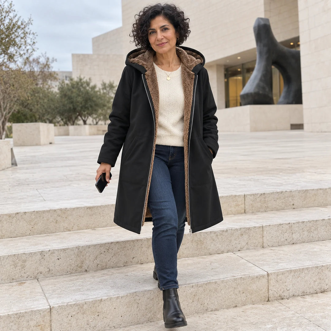 Ysoline | Manteau à capuche doublé effet sherpa