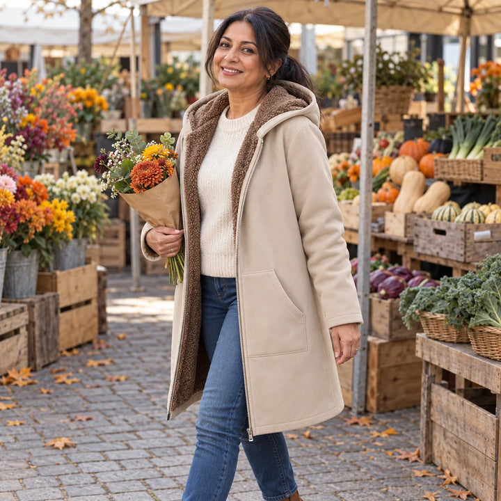 Ysoline | Manteau à capuche doublé effet sherpa