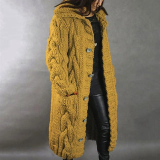 Hermine | Manteau long en grosse maille torsadée à capuche