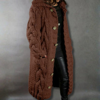 Hermine | Manteau long en grosse maille torsadée à capuche