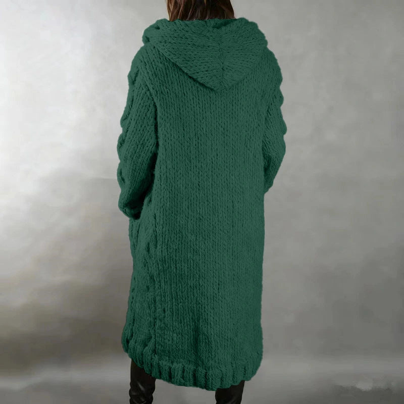 Hermine | Manteau long en grosse maille torsadée à capuche