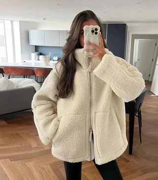 Ombline | Veste teddy oversize zippée à col montant