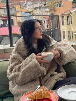 Ombline | Veste teddy oversize zippée à col montant