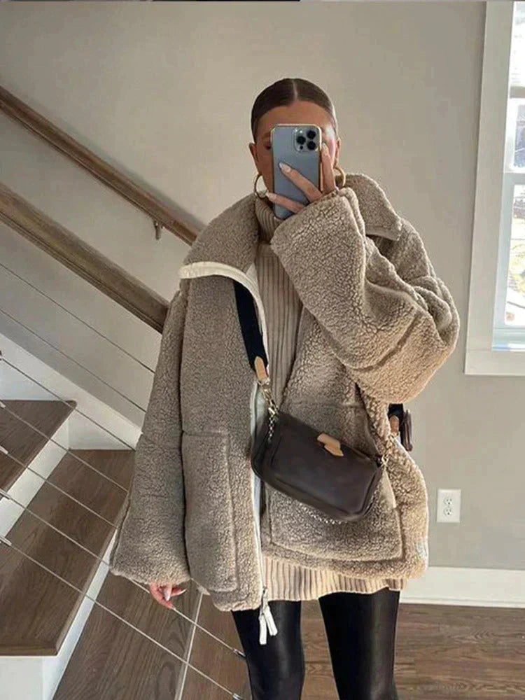 Ombline | Veste teddy oversize zippée à col montant