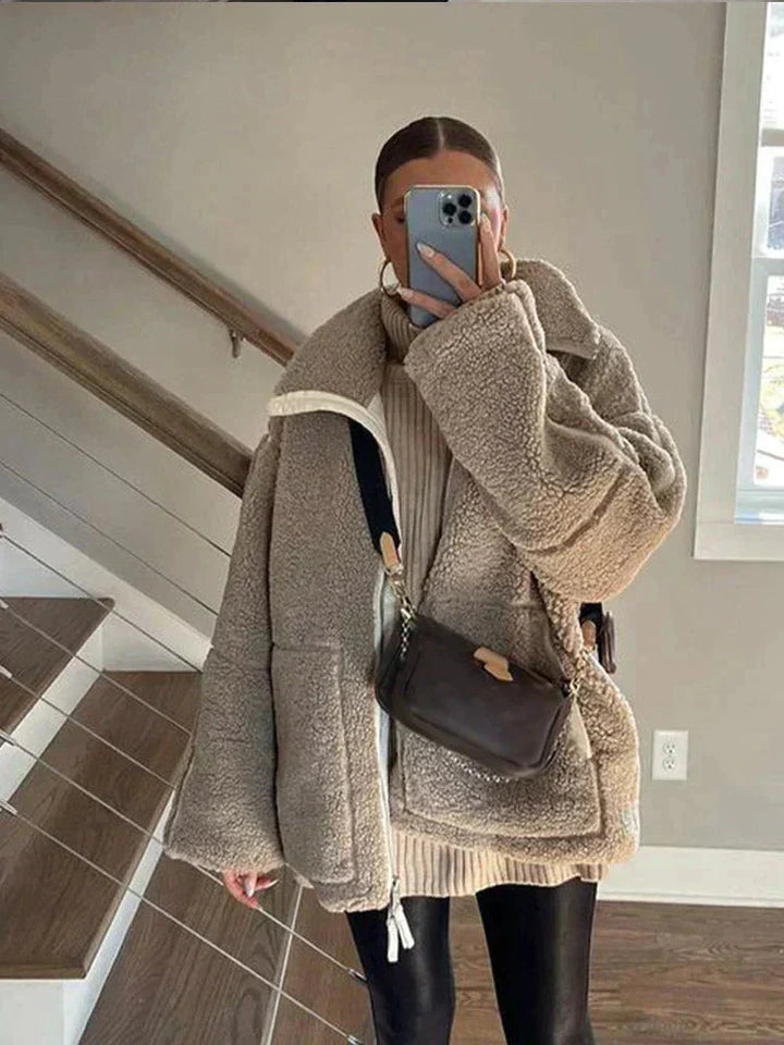 Ombline | Veste teddy oversize zippée à col montant