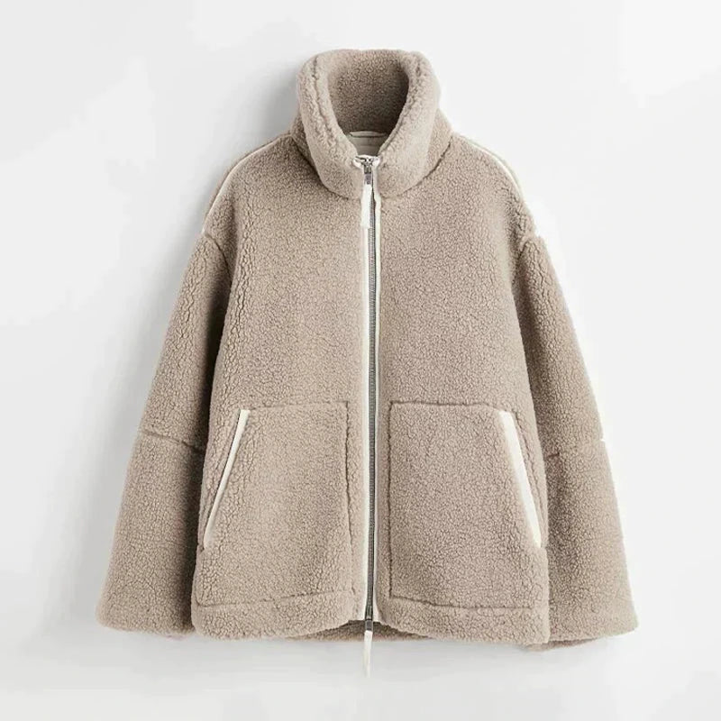 Ombline | Veste teddy oversize zippée à col montant