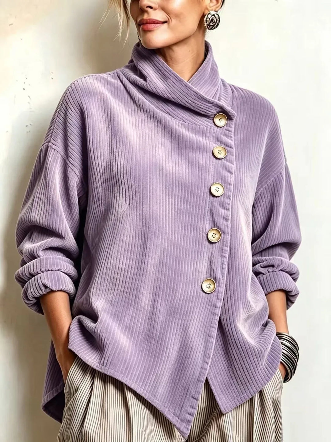 Philippa | Pull asymétrique boutonné à col montant