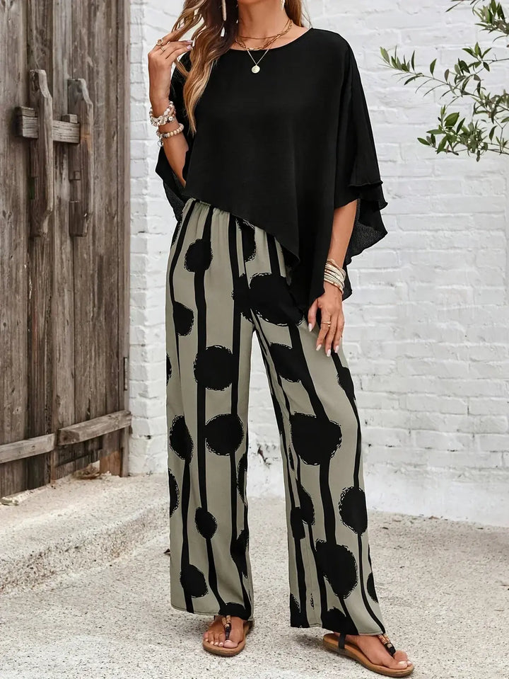 Inès | Ensemble top cape et pantalon large imprimé