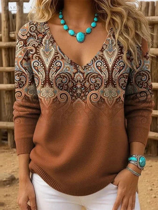Colombine – pull col V à motif paisley