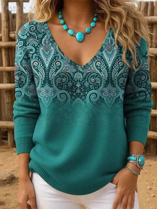 Colombine – pull col V à motif paisley