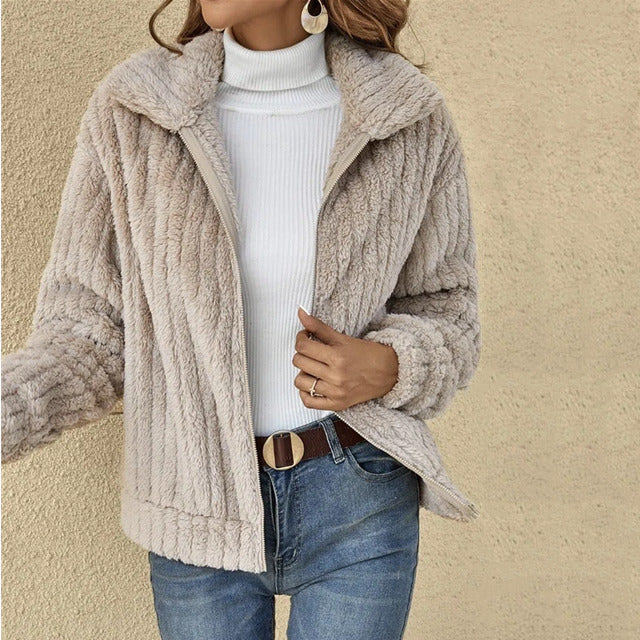 Marjolaine | Veste peluche côtelée zippée