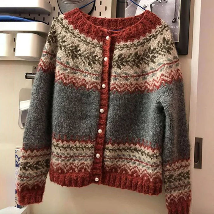 Clotilde | Gilet en maille jacquard boutonné