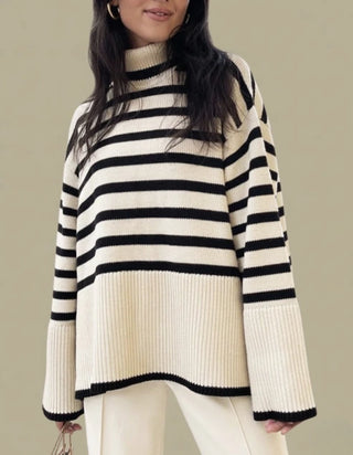 Prune – pull oversize col montant à rayures