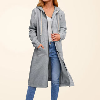 Lorène | Cardigan long zippé à capuche