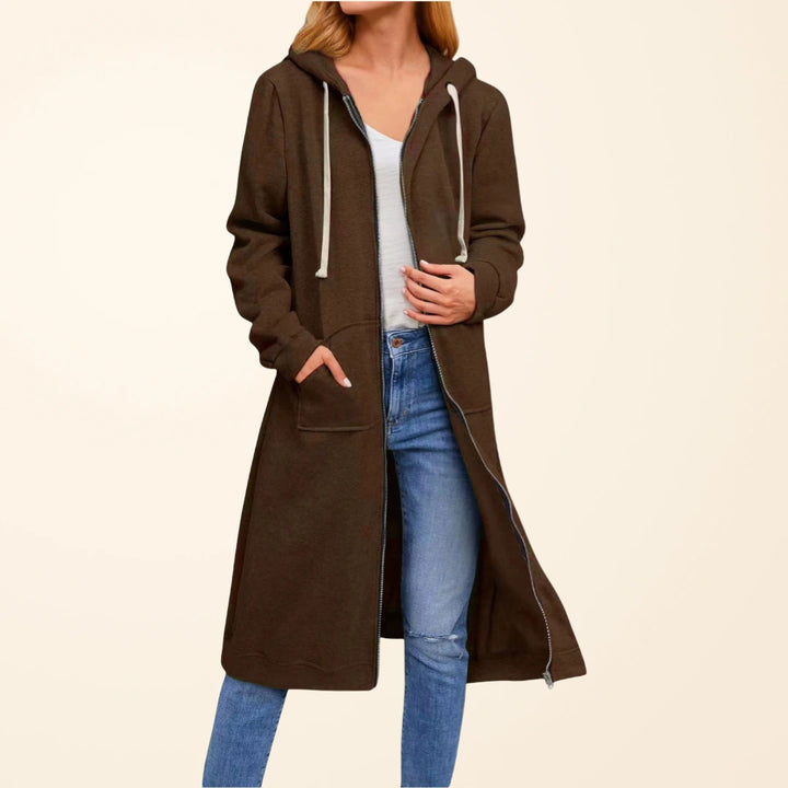 Lorène | Cardigan long zippé à capuche