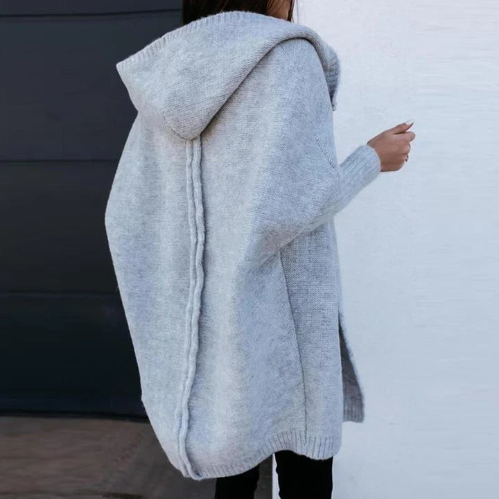 Pervenche | Cardigan long à capuche en maille douce