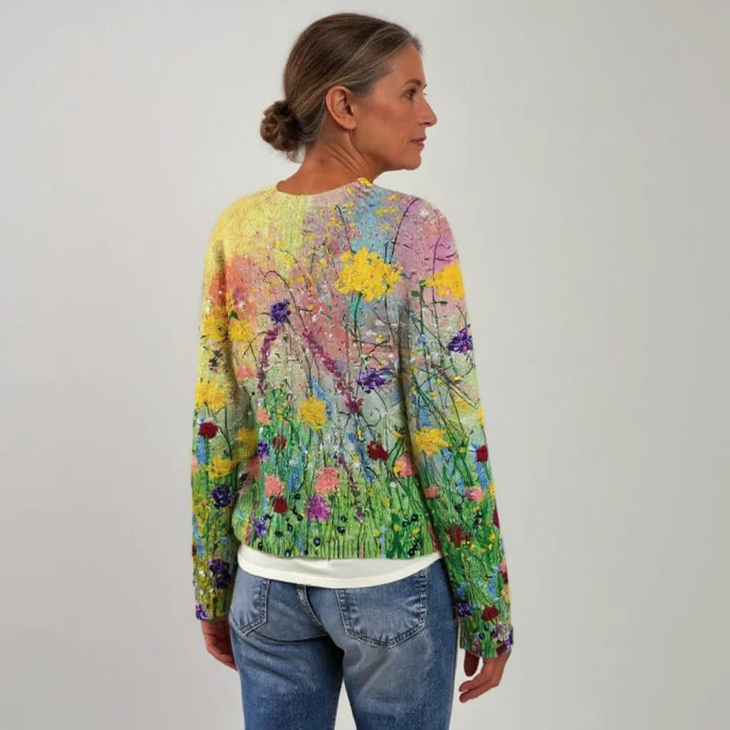 Florine | Pull en maille imprimé fleurs des champs