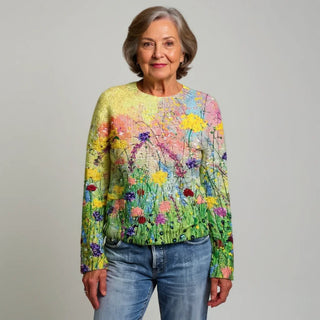 Florine | Pull en maille imprimé fleurs des champs
