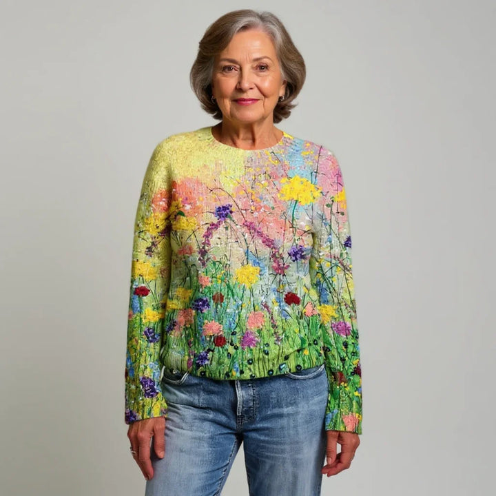 Florine | Pull en maille imprimé fleurs des champs