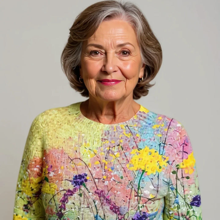 Florine | Pull en maille imprimé fleurs des champs