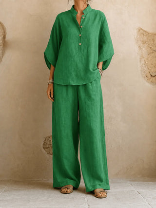 Estelle | Ensemble blouse manches chauve-souris et pantalon large
