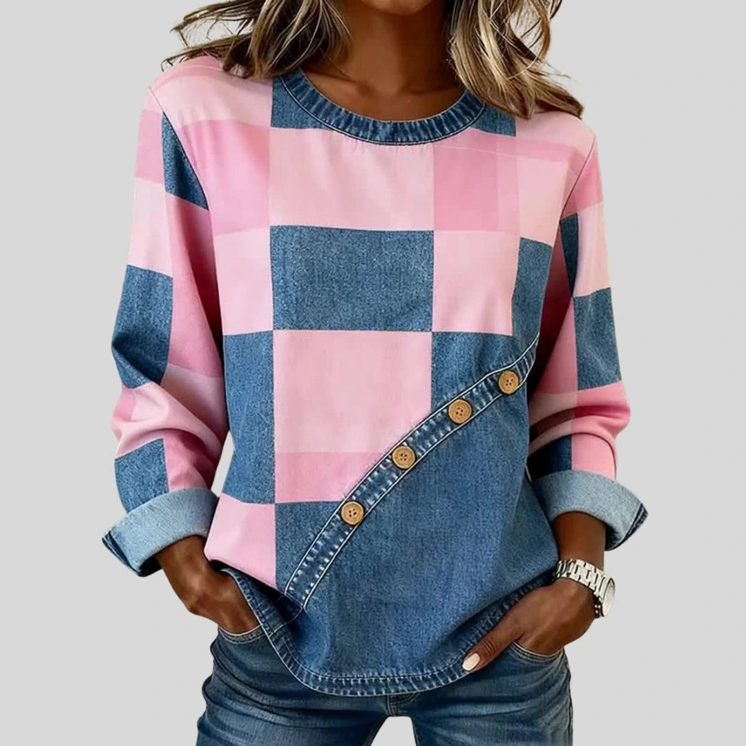 Gwladys – sweat patchwork bicolore à boutons