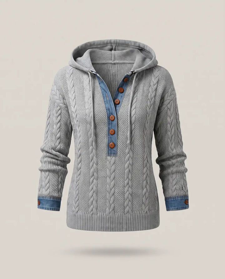 Liliane | Sweat à capuche torsadé à détails denim