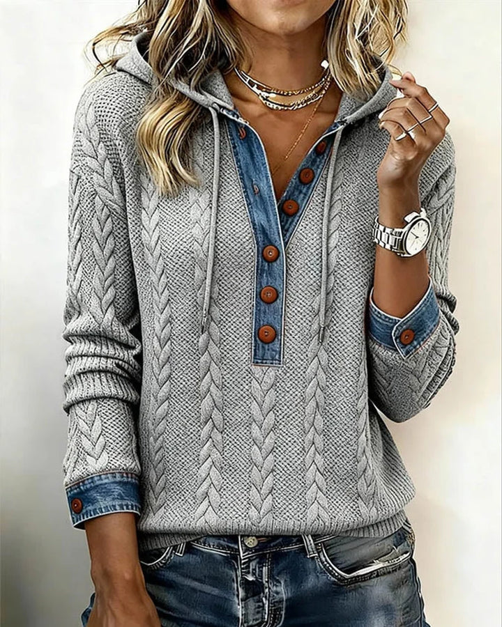 Liliane | Sweat à capuche torsadé à détails denim