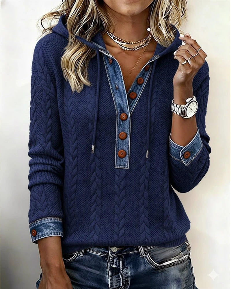 Liliane | Sweat à capuche torsadé à détails denim