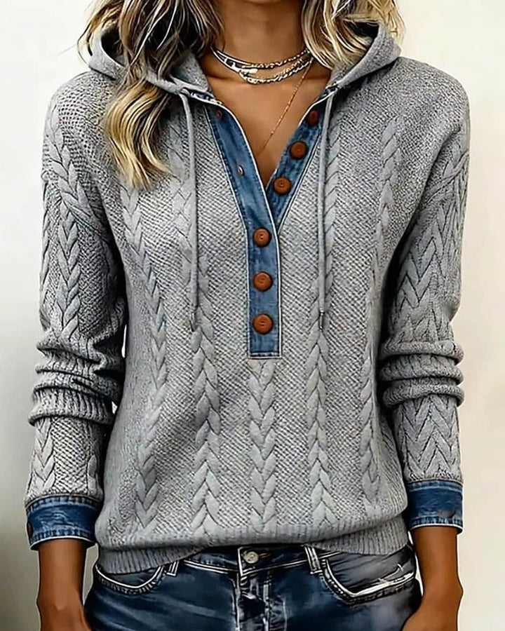 Liliane | Sweat à capuche torsadé à détails denim