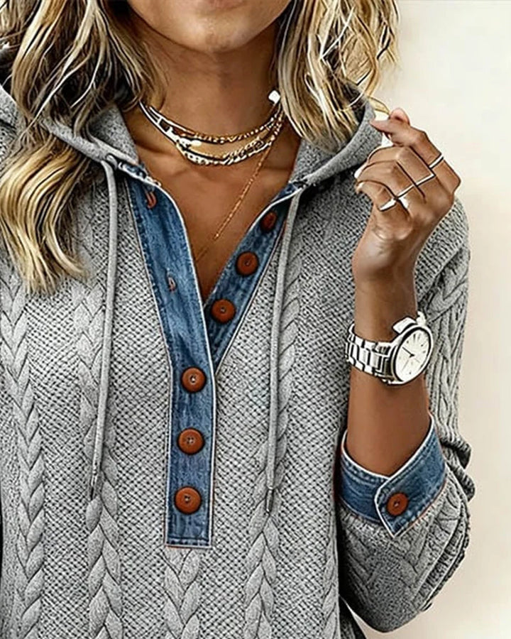 Liliane | Sweat à capuche torsadé à détails denim