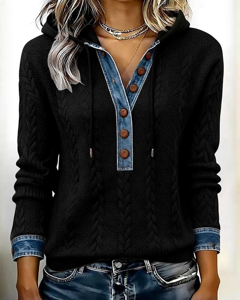 Liliane | Sweat à capuche torsadé à détails denim
