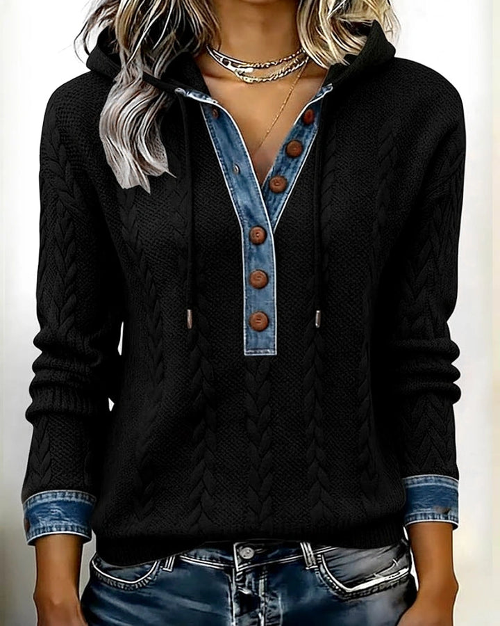 Liliane | Sweat à capuche torsadé à détails denim