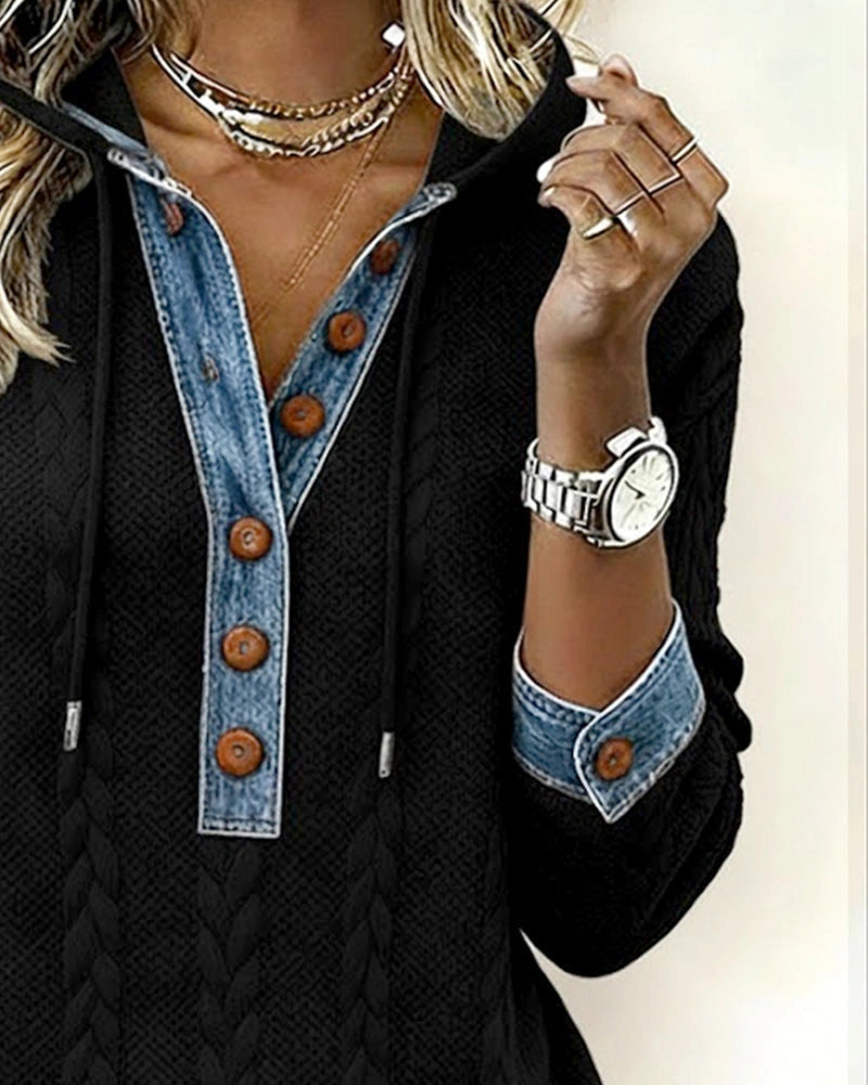 Liliane | Sweat à capuche torsadé à détails denim