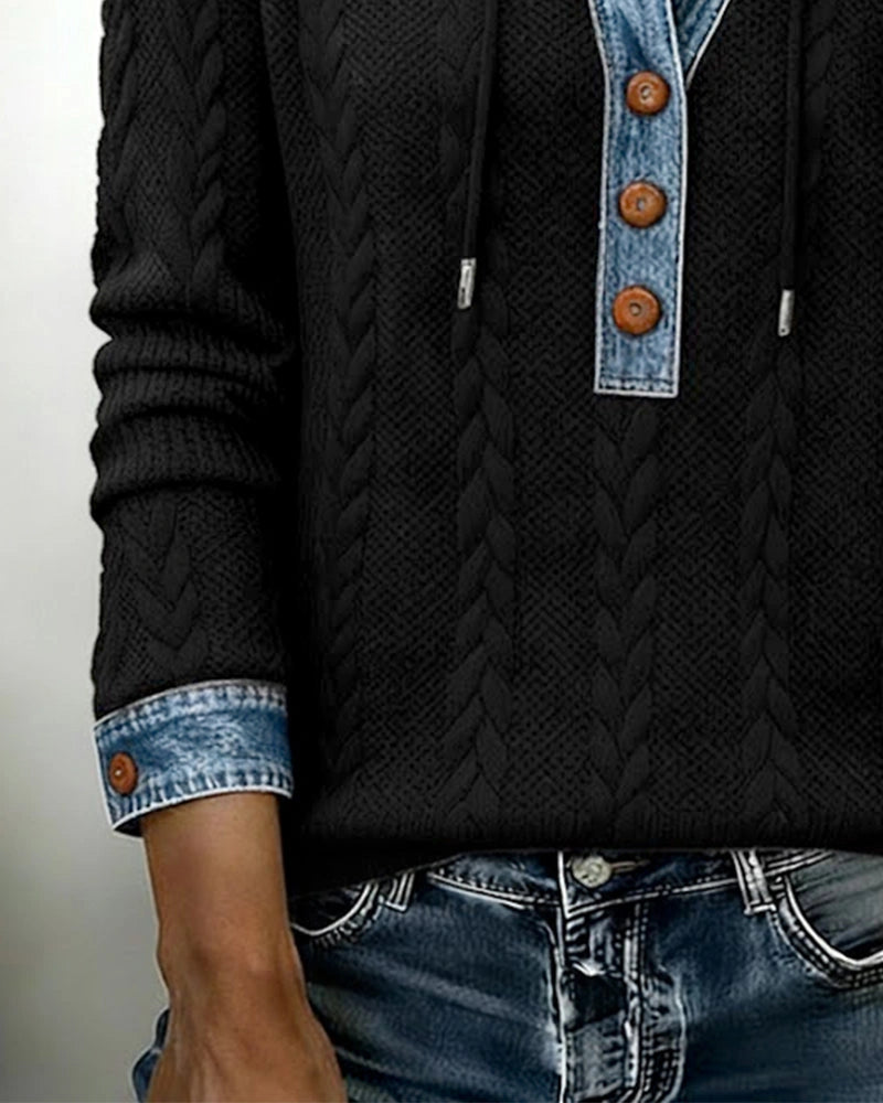 Liliane | Sweat à capuche torsadé à détails denim