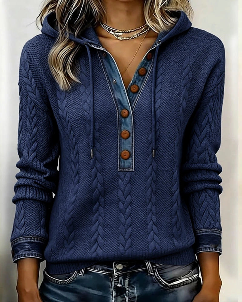 Liliane | Sweat à capuche torsadé à détails denim