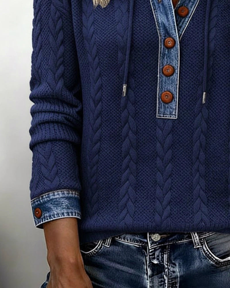 Liliane | Sweat à capuche torsadé à détails denim