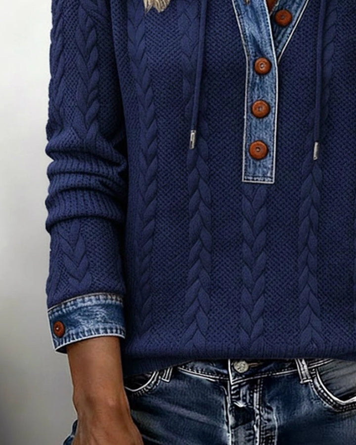 Liliane | Sweat à capuche torsadé à détails denim