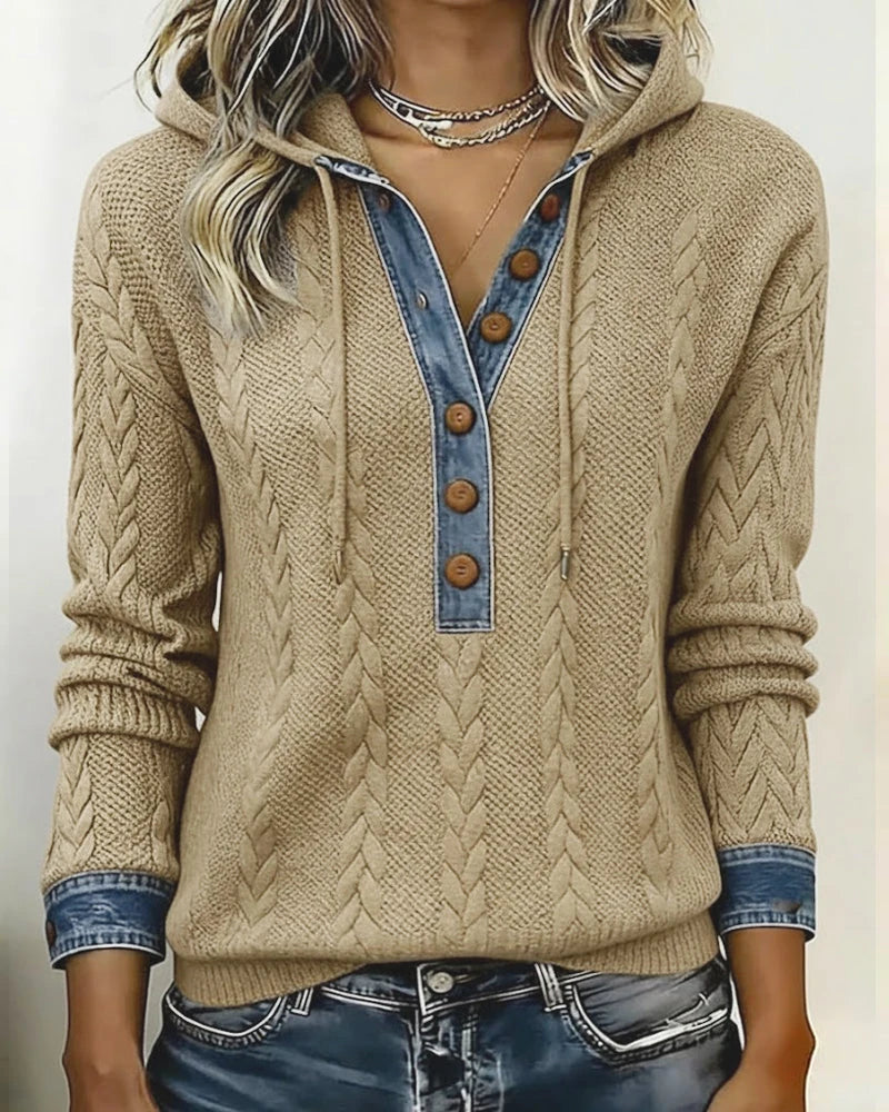 Liliane | Sweat à capuche torsadé à détails denim