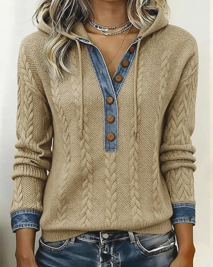 Liliane | Sweat à capuche torsadé à détails denim