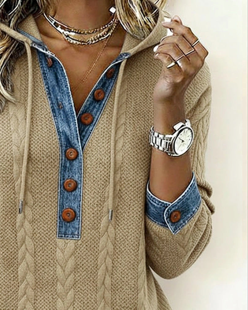Liliane | Sweat à capuche torsadé à détails denim