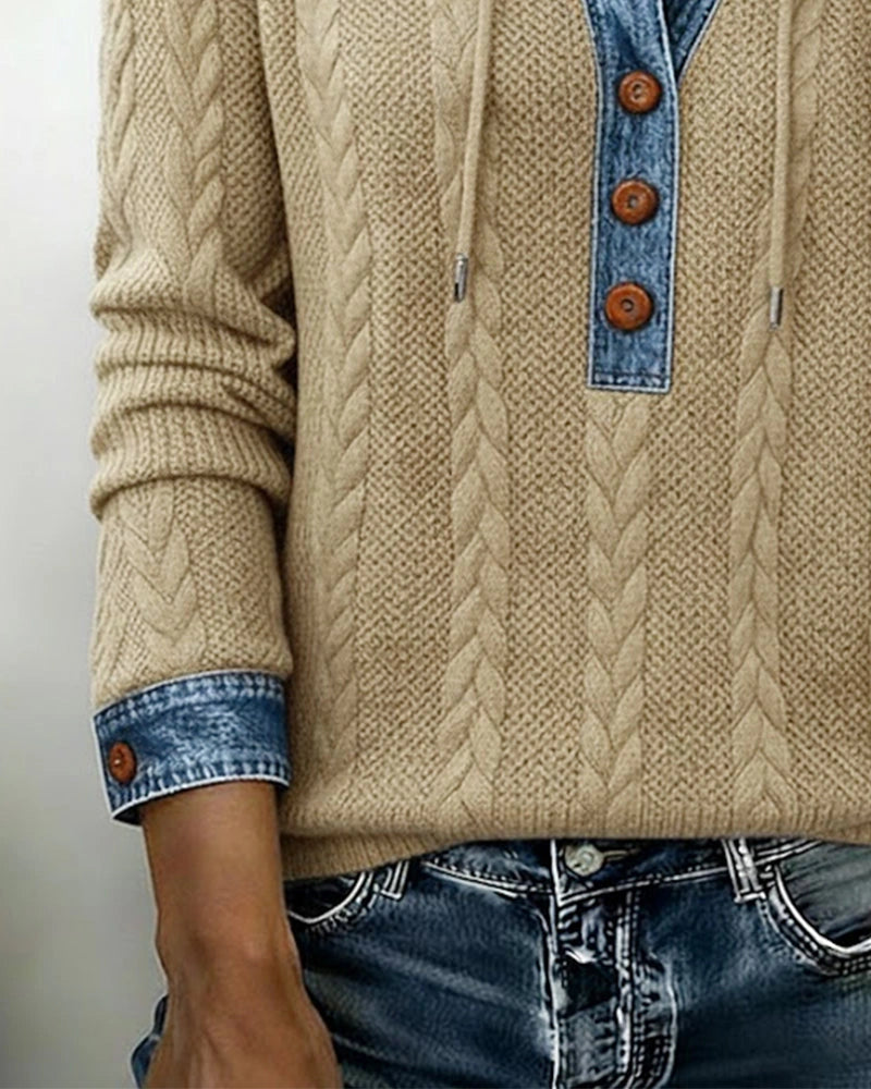 Liliane | Sweat à capuche torsadé à détails denim